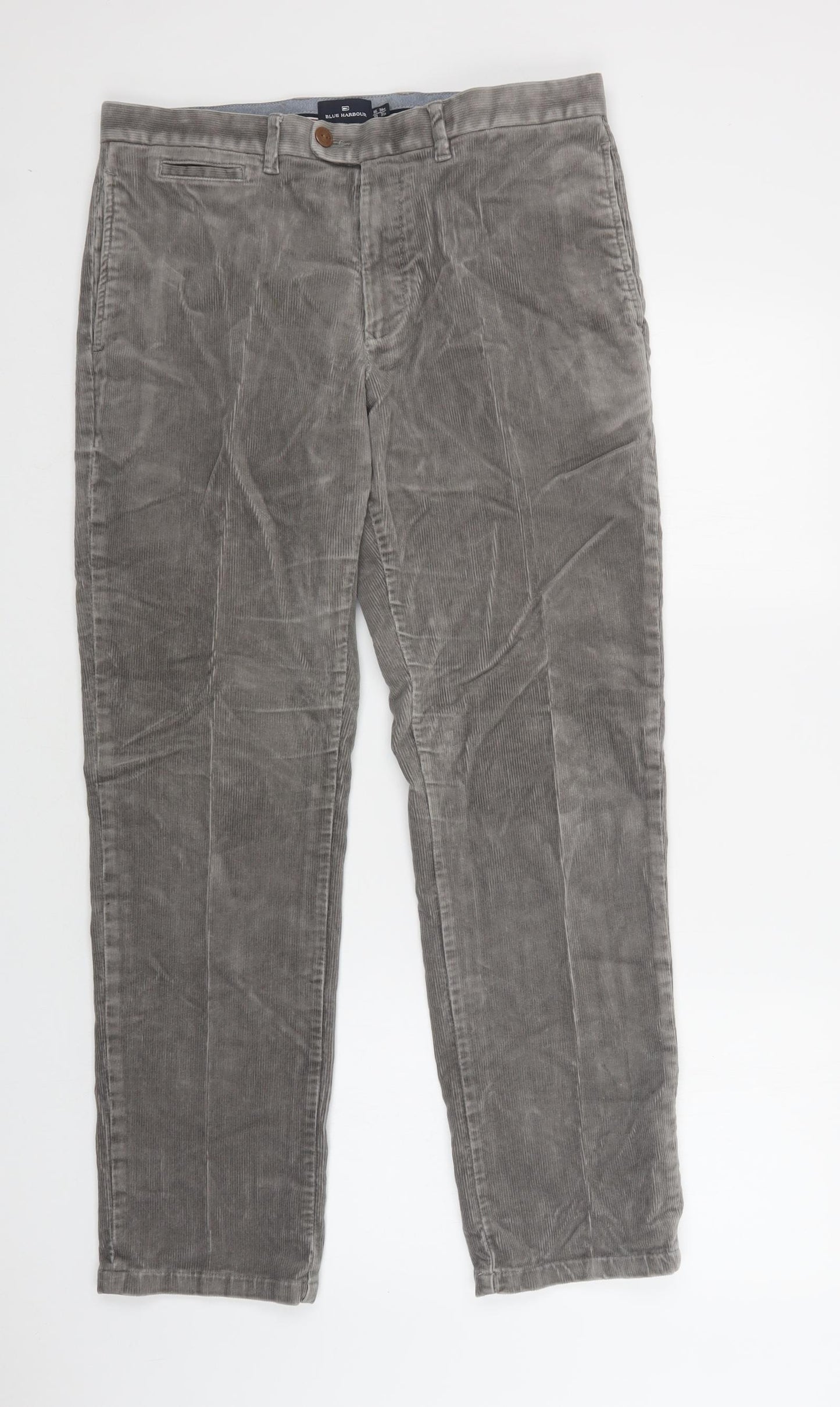M&S Mens Grey  Cotton Trousers  Size 34 L31 in Regular Button