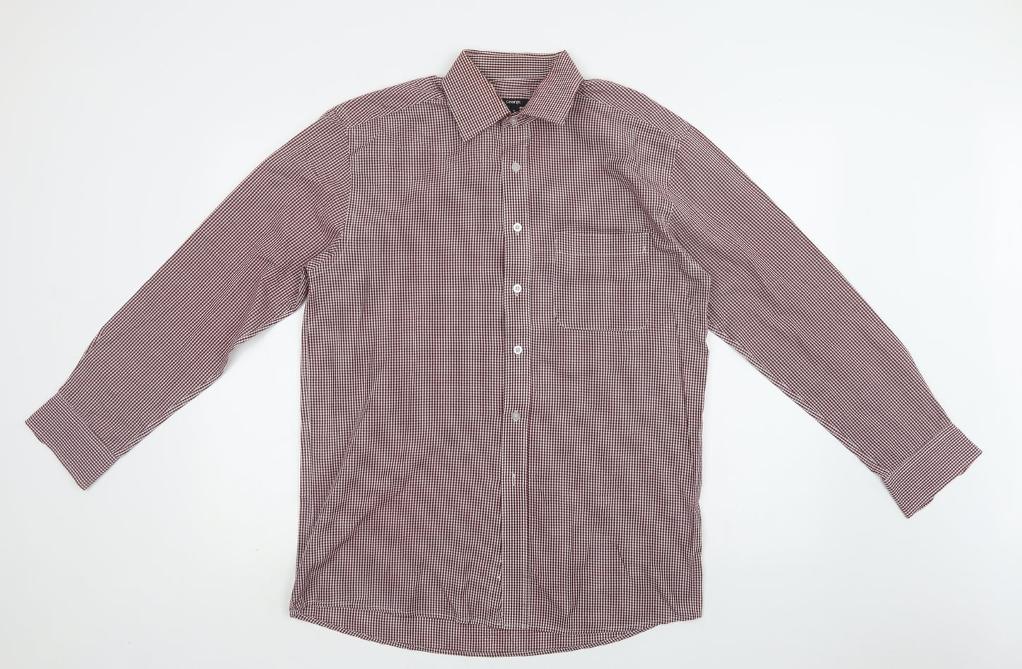 George Mens Red Check Polyester  Dress Shirt Size 15 Collared Button