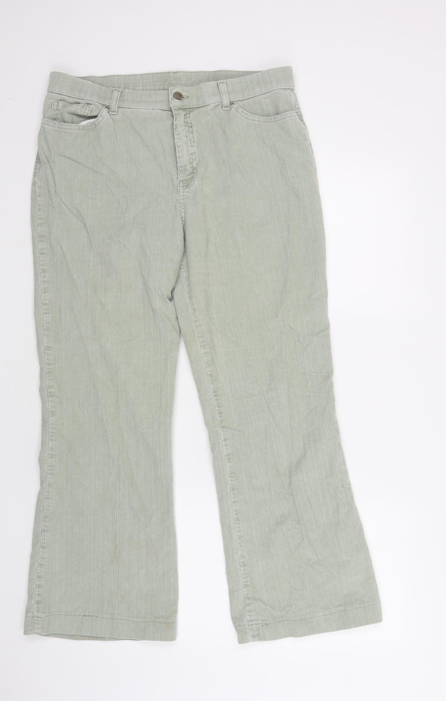 m&s Womens Green  Cotton Trousers  Size 16 L29 in Regular Button
