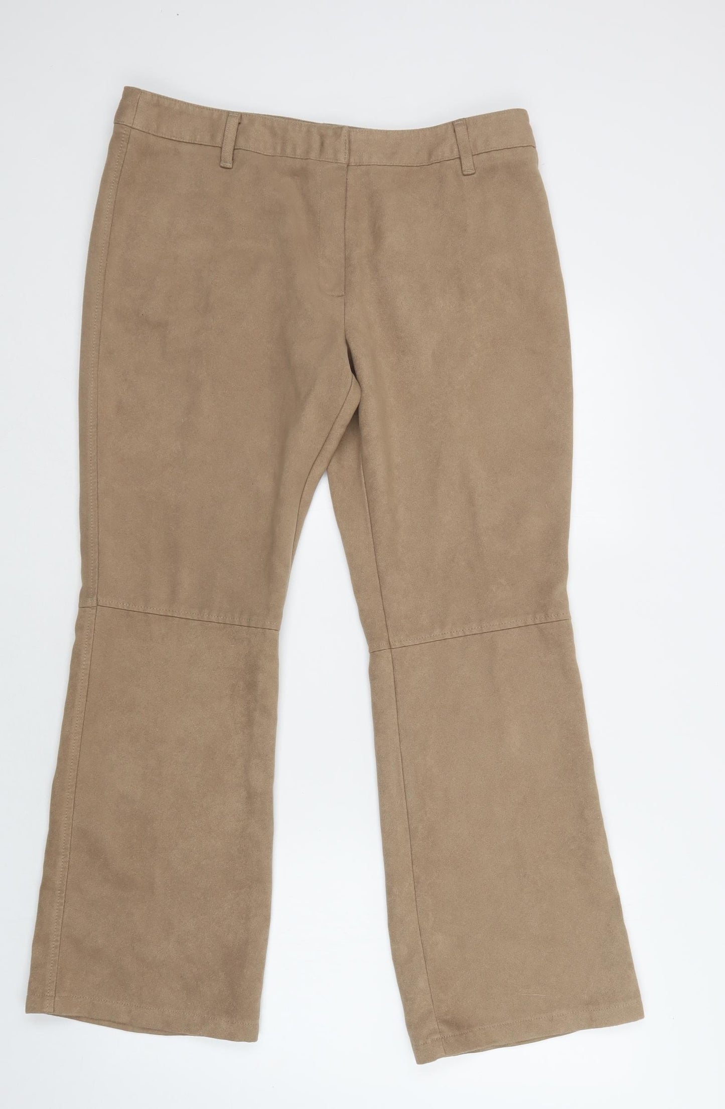 m&s Womens Beige  Polyester Trousers  Size 16 L30 in Regular Hook & Loop