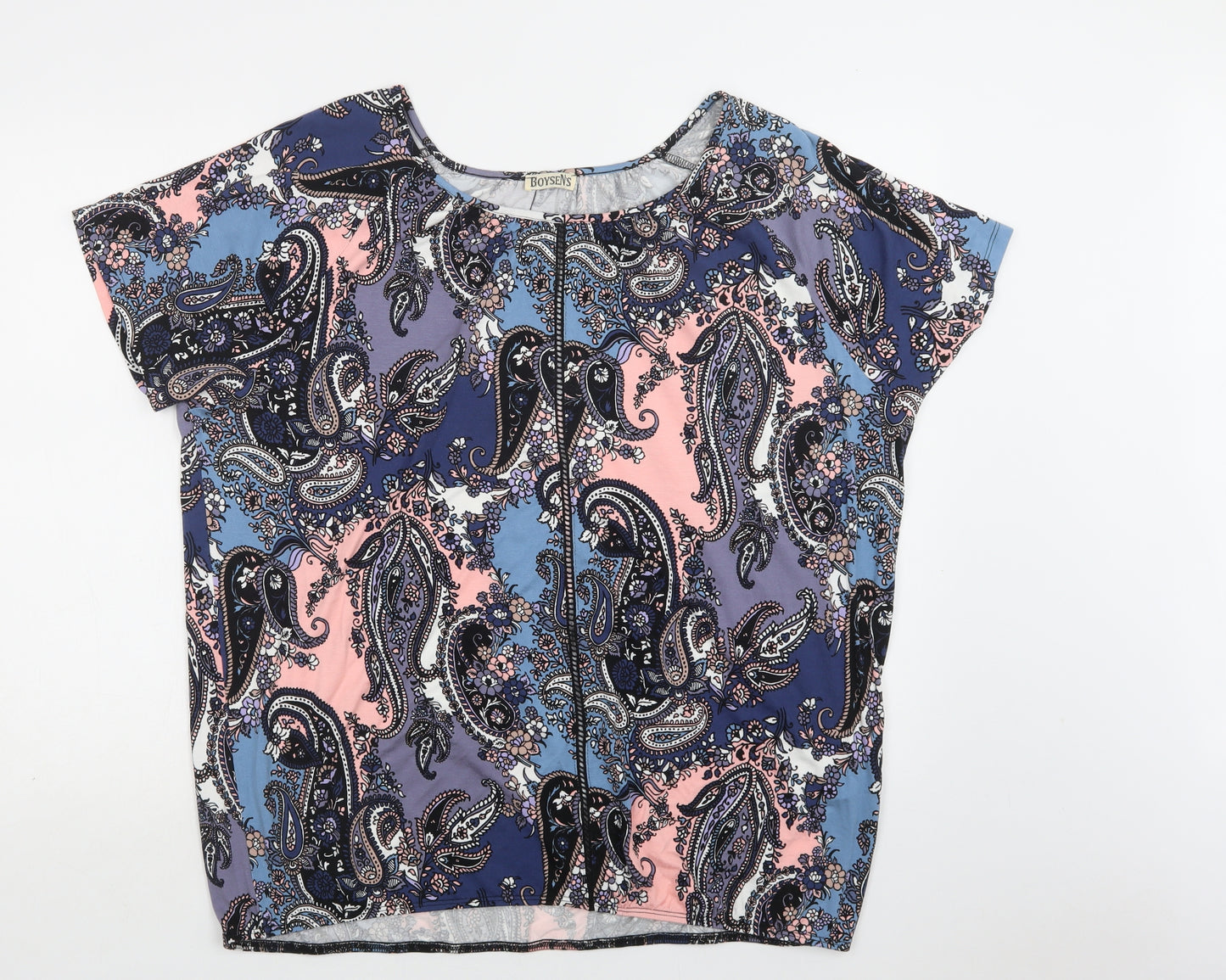 Boysen's Womens Blue Paisley Viscose Basic Blouse Size 24 Round Neck