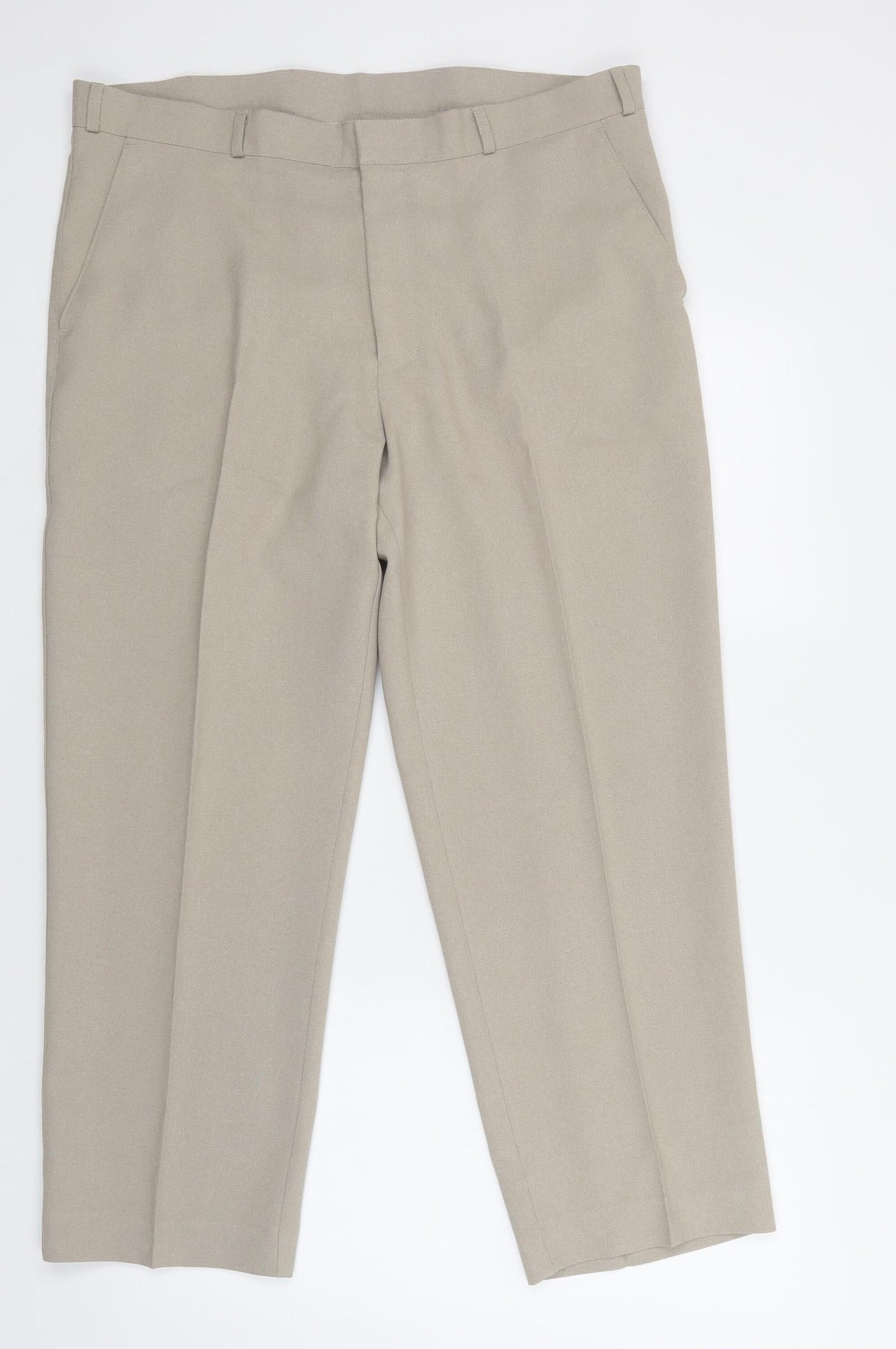 Simon Taylor Mens Beige  Polyester Dress Pants Trousers Size 38 L27 in Regular Hook & Loop