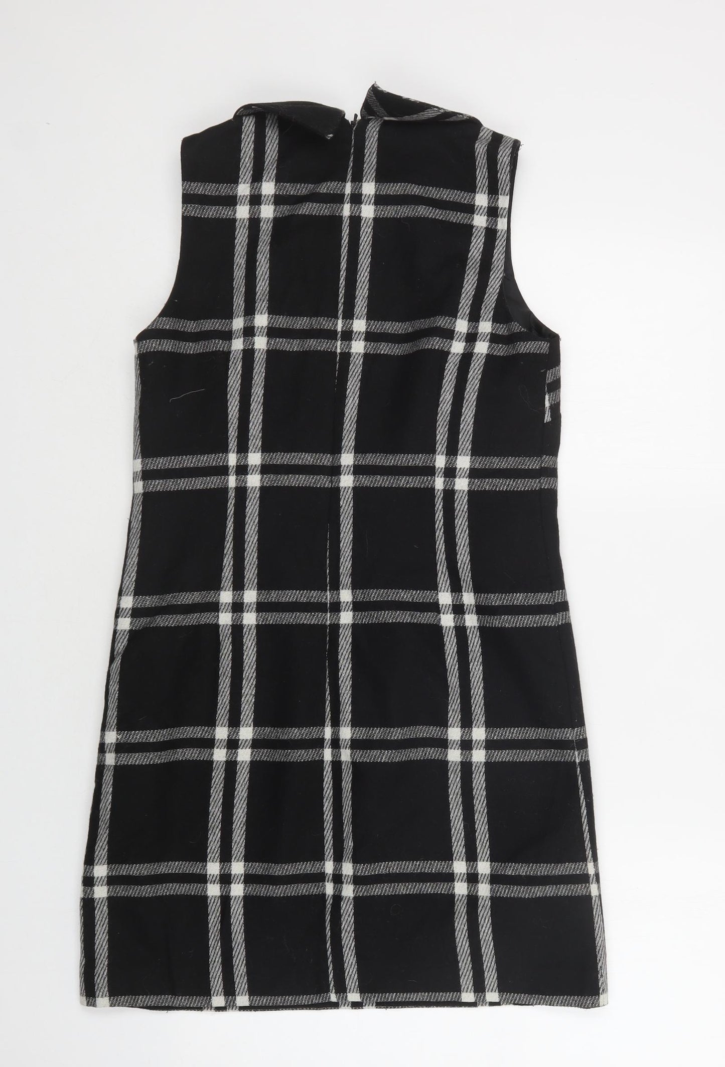 NEXT Womens Black Check Wool Jumper Dress  Size 8  Collared Zip