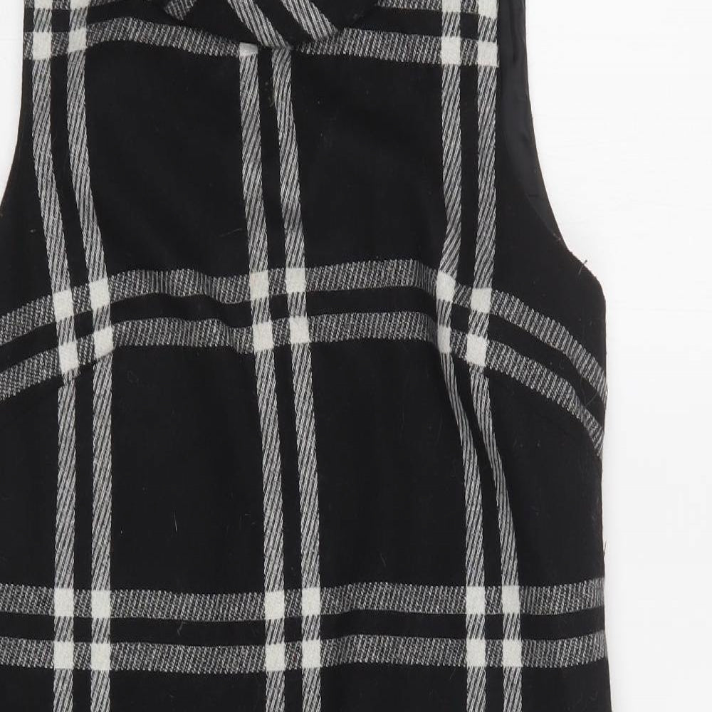 NEXT Womens Black Check Wool Jumper Dress  Size 8  Collared Zip
