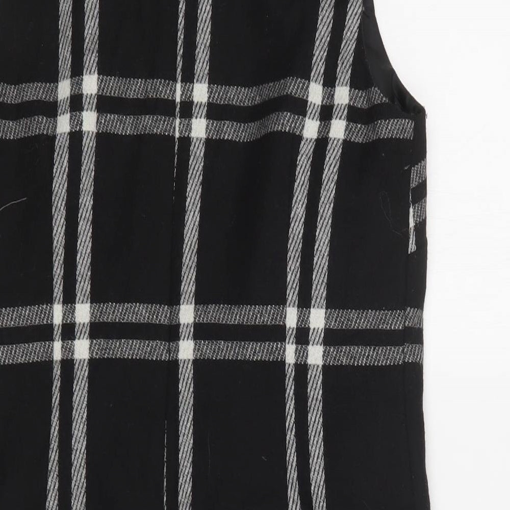 NEXT Womens Black Check Wool Jumper Dress  Size 8  Collared Zip