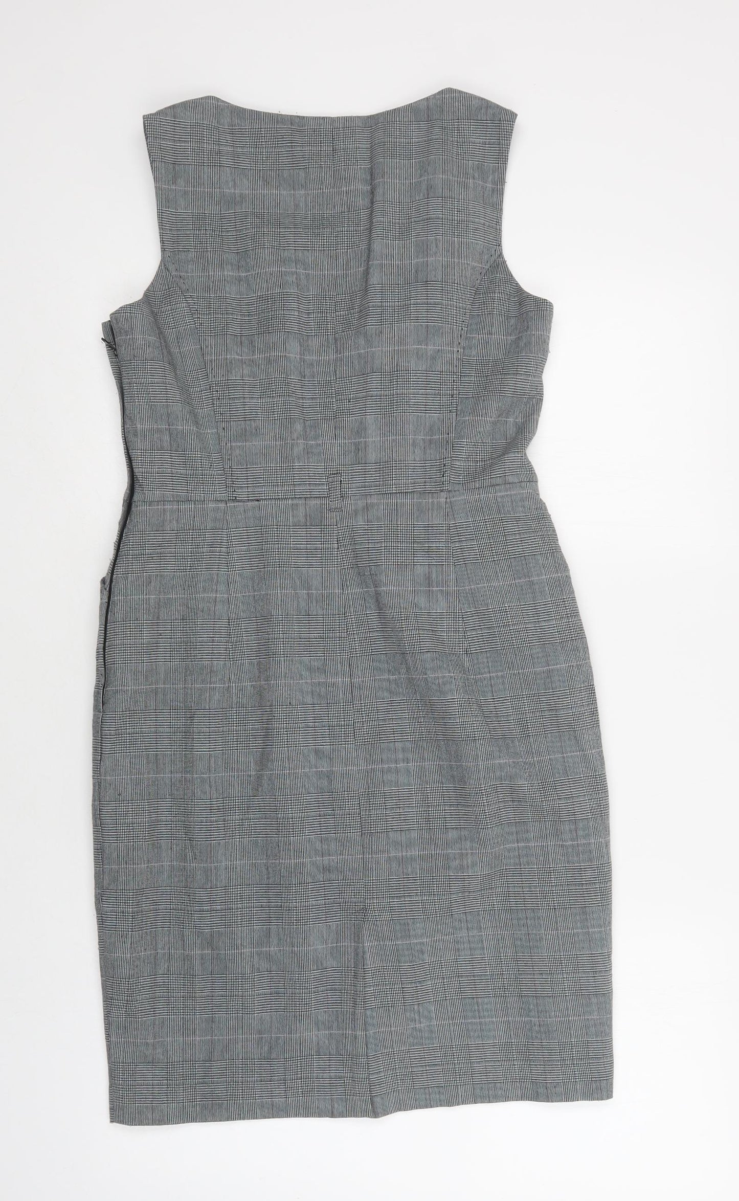 NEXT Womens Grey Check Polyester Pencil Dress  Size 10  Round Neck Zip