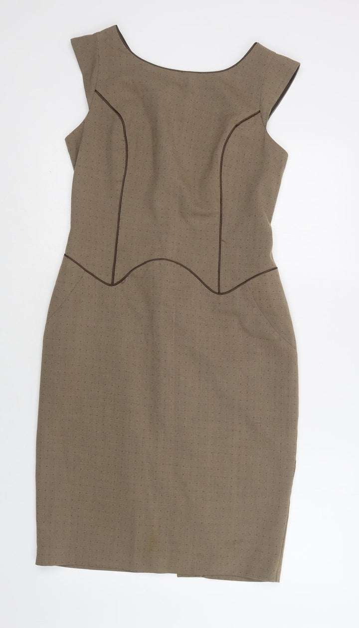 NEXT Womens Beige Polka Dot Polyester Pencil Dress Size 10 Round Neck Zip