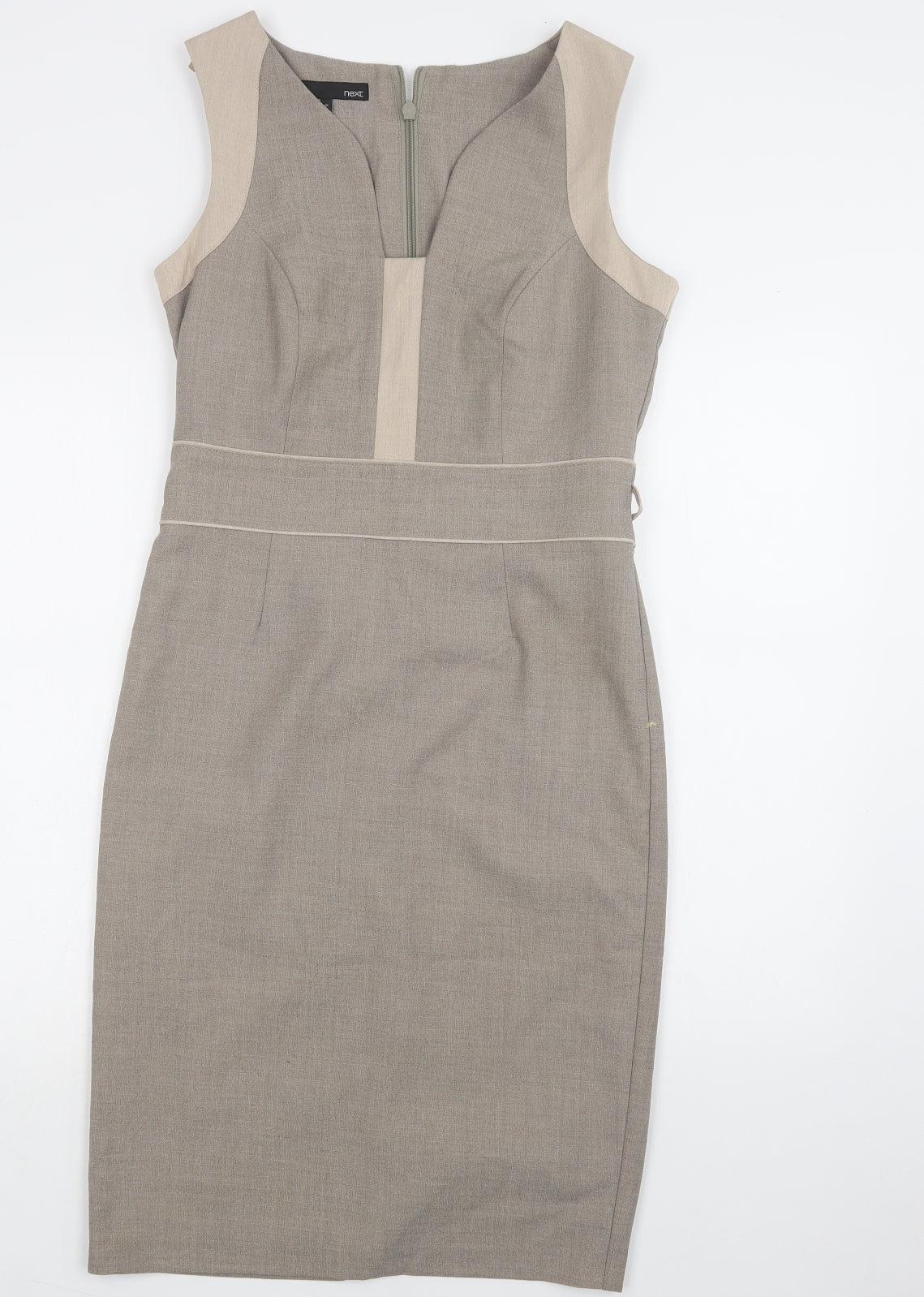 NEXT Womens Beige  Polyester Pencil Dress  Size 10  V-Neck Zip