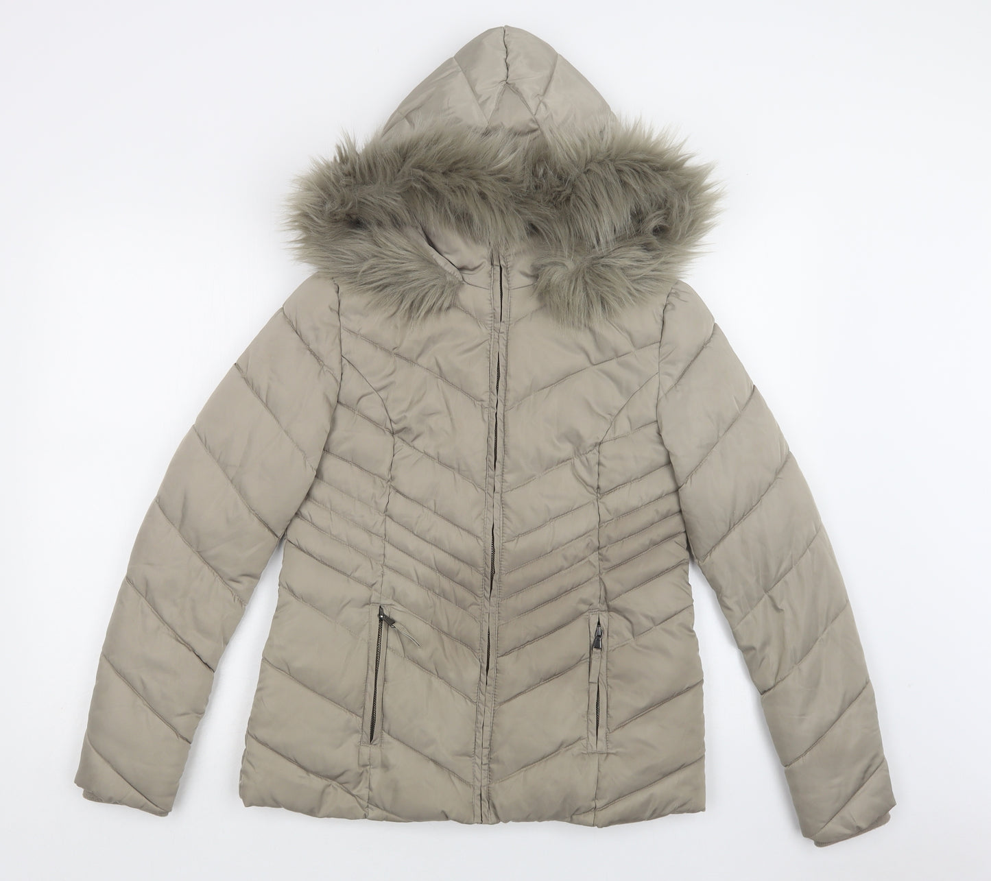 Laura As Womens Beige   Quilted Jacket Size 8  Zip