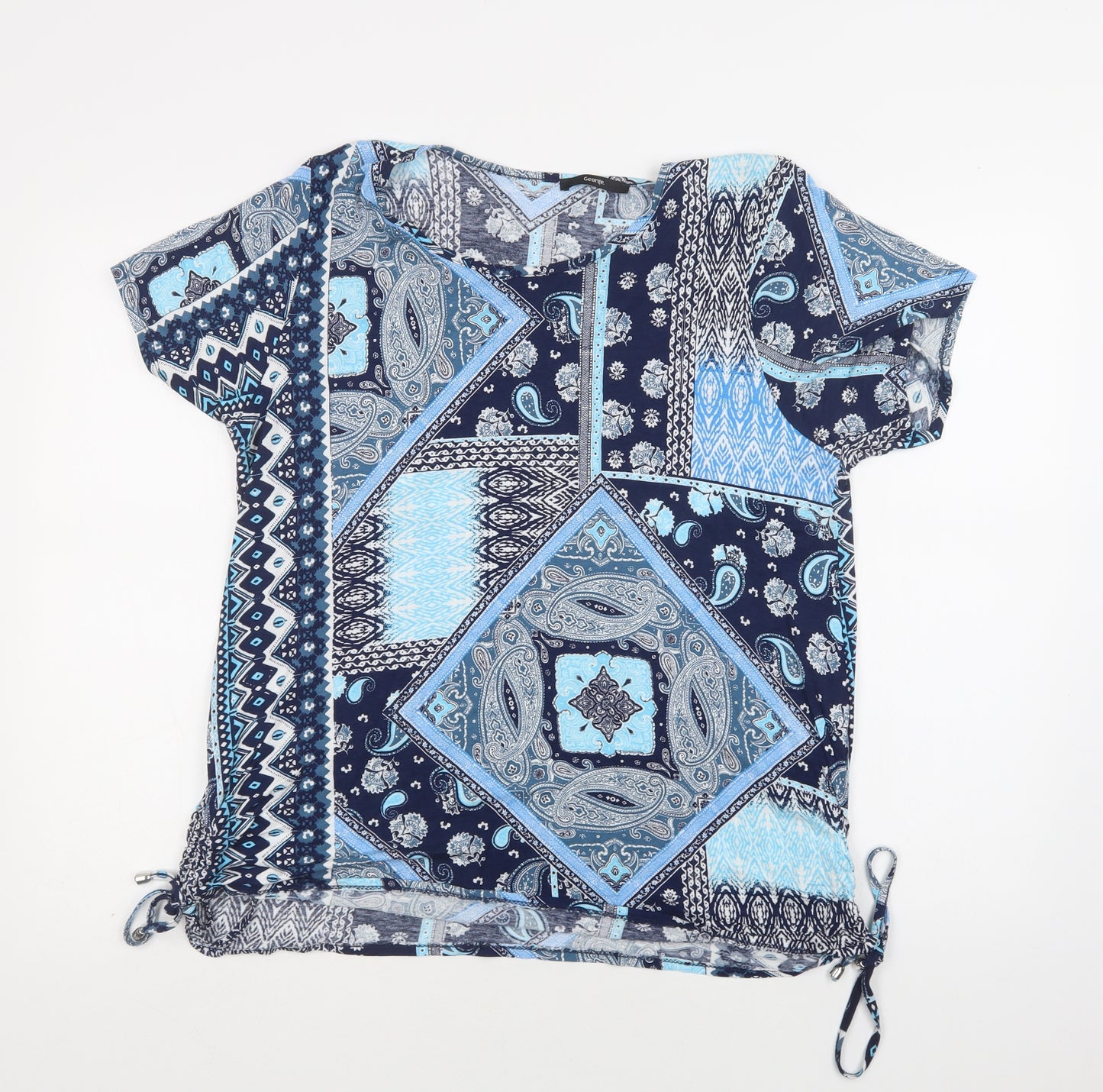 George Womens Blue Paisley Viscose Basic Blouse Size 20 Round Neck