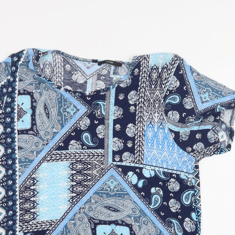 George Womens Blue Paisley Viscose Basic Blouse Size 20 Round Neck