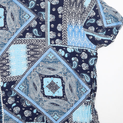 George Womens Blue Paisley Viscose Basic Blouse Size 20 Round Neck