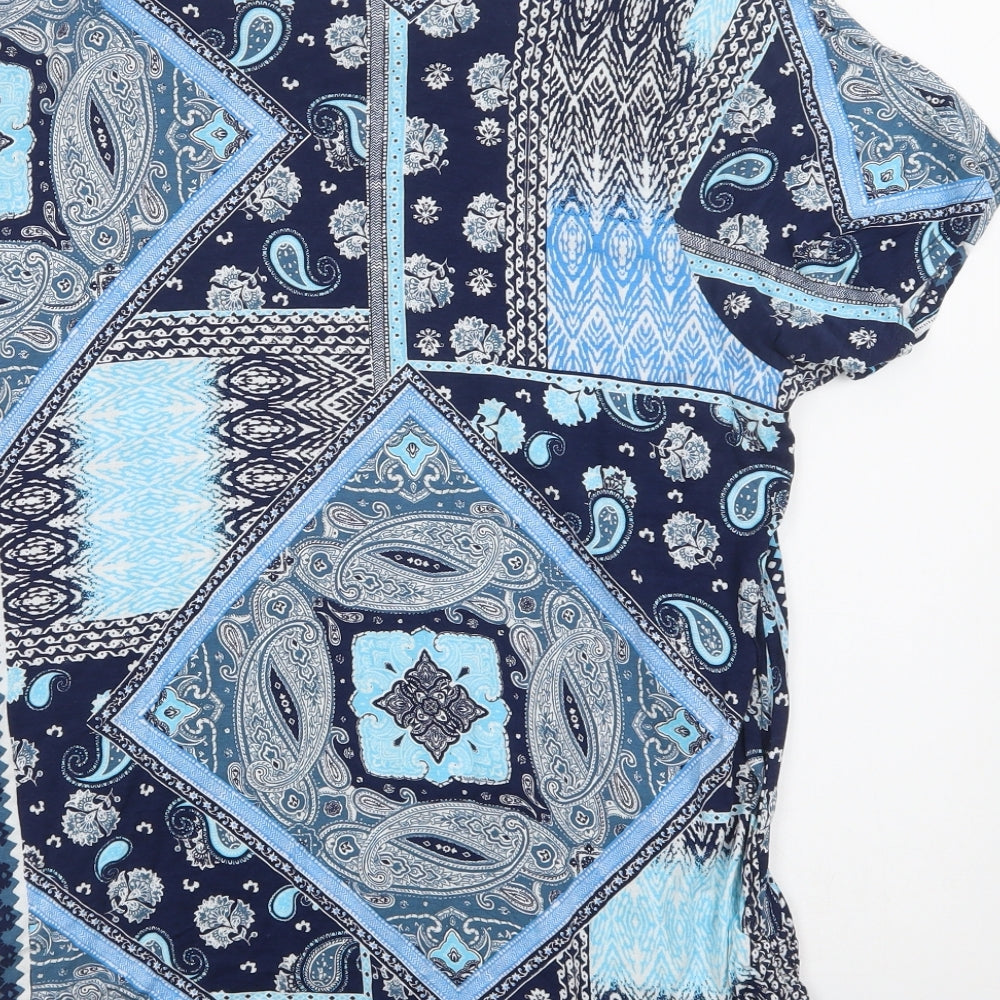 George Womens Blue Paisley Viscose Basic Blouse Size 20 Round Neck