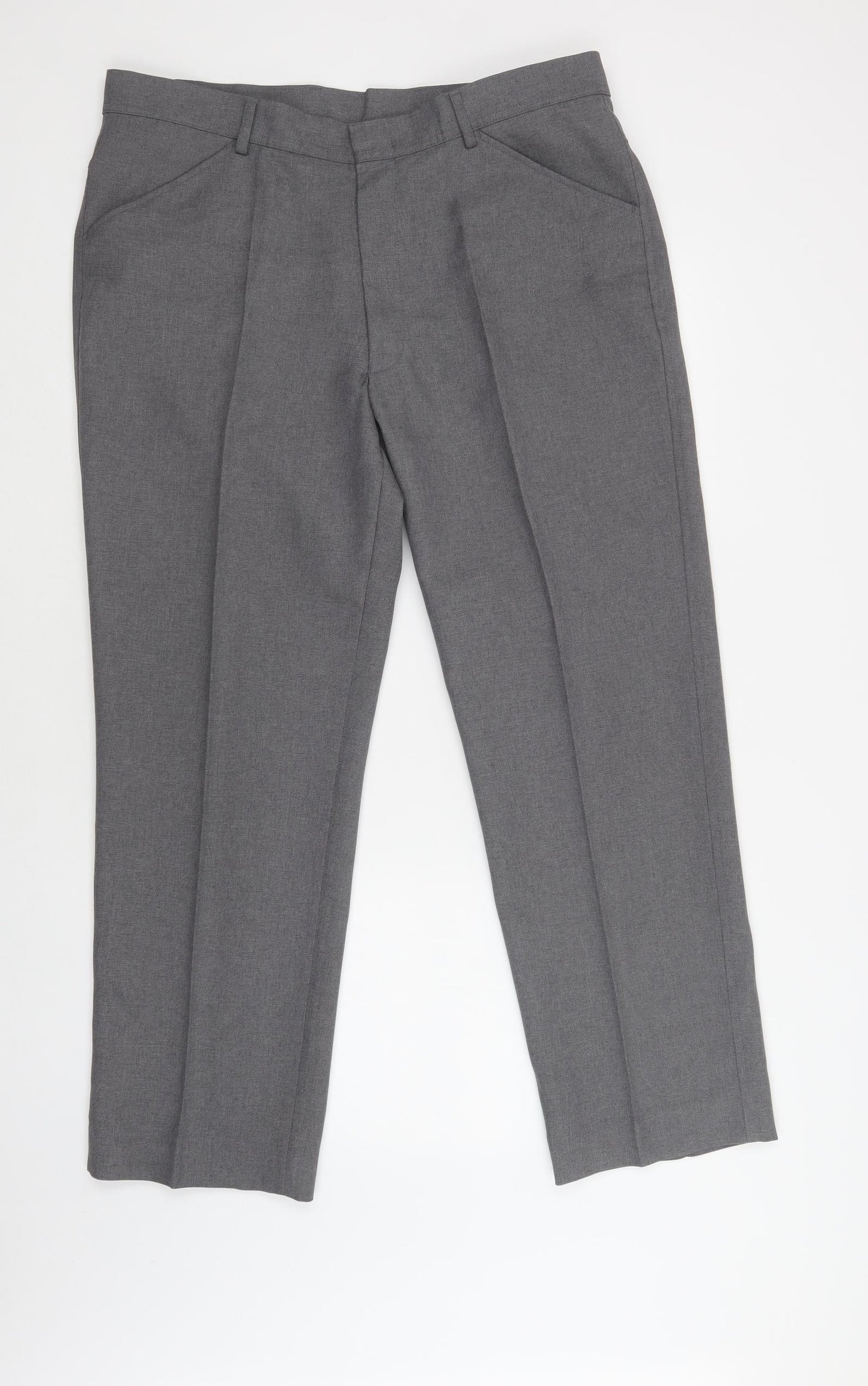 Farah Mens Grey  Polyester Dress Pants Trousers Size 38 L29 in Regular Hook & Loop