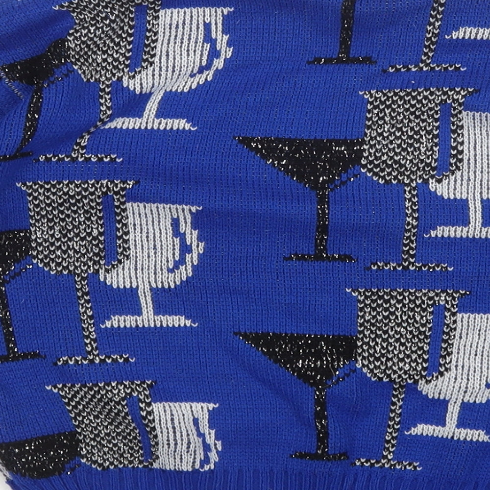 Bands Womens Blue Crew Neck Geometric Acrylic Pullover Jumper Size S