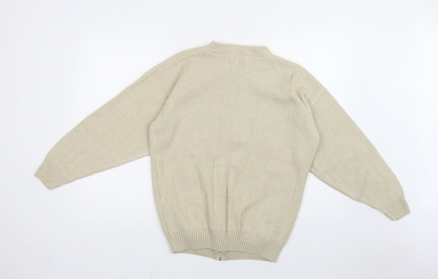 Nobel Mens Beige Collared Geometric Acrylic Full Zip Jumper Size M