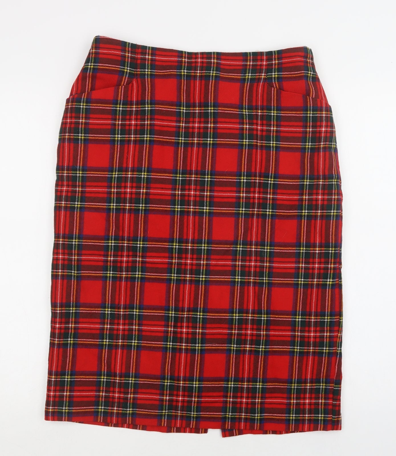St Michael Womens Red Check Wool Straight & Pencil Skirt Size 16   Zip