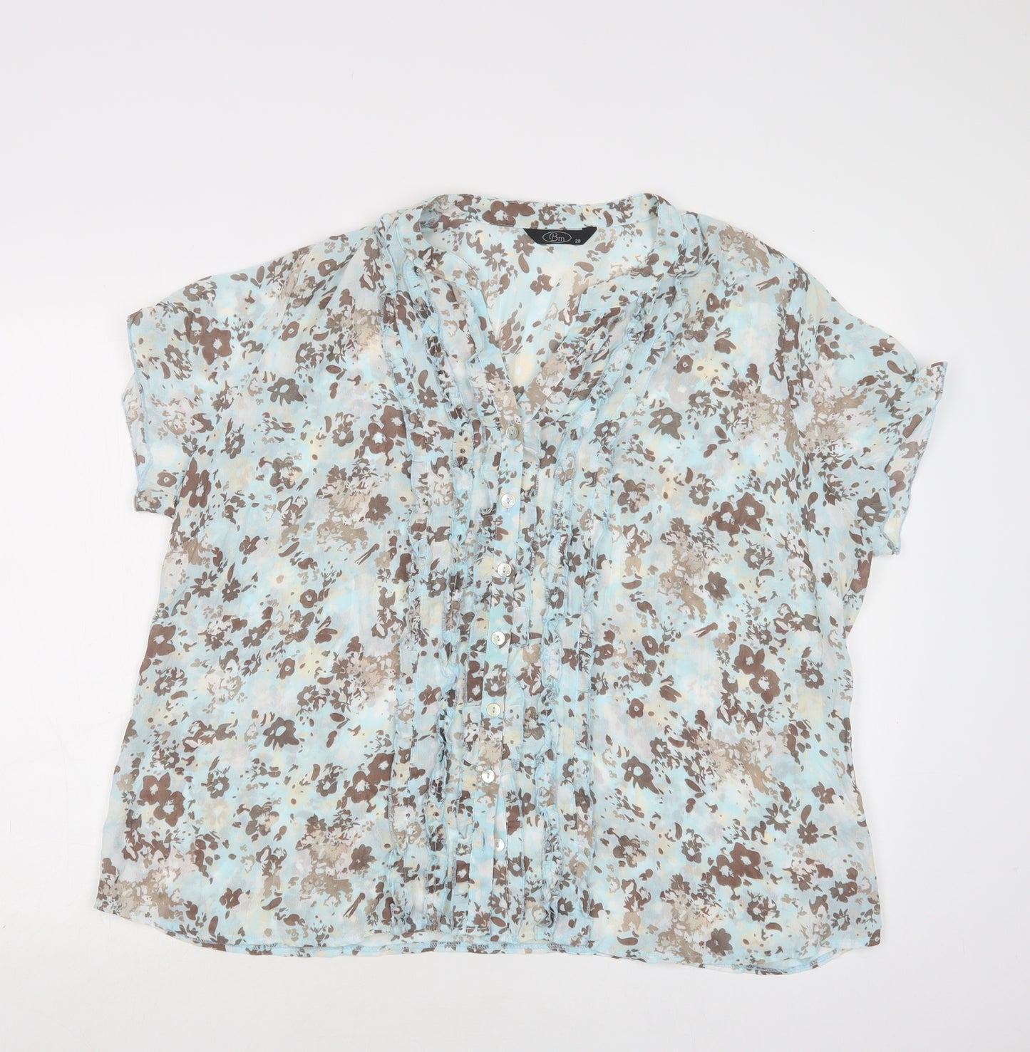 BM Womens Blue Floral Polyester Basic Blouse Size 20 V-Neck