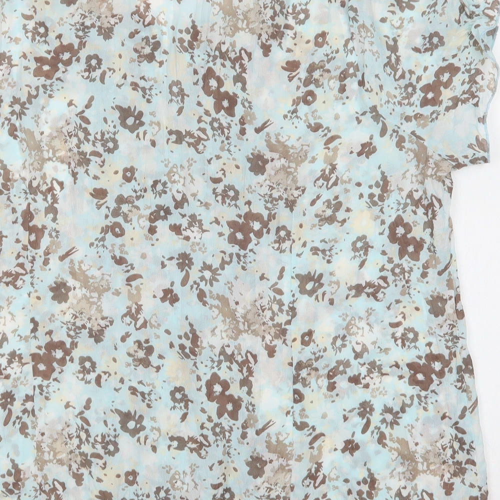 BM Womens Blue Floral Polyester Basic Blouse Size 20 V-Neck