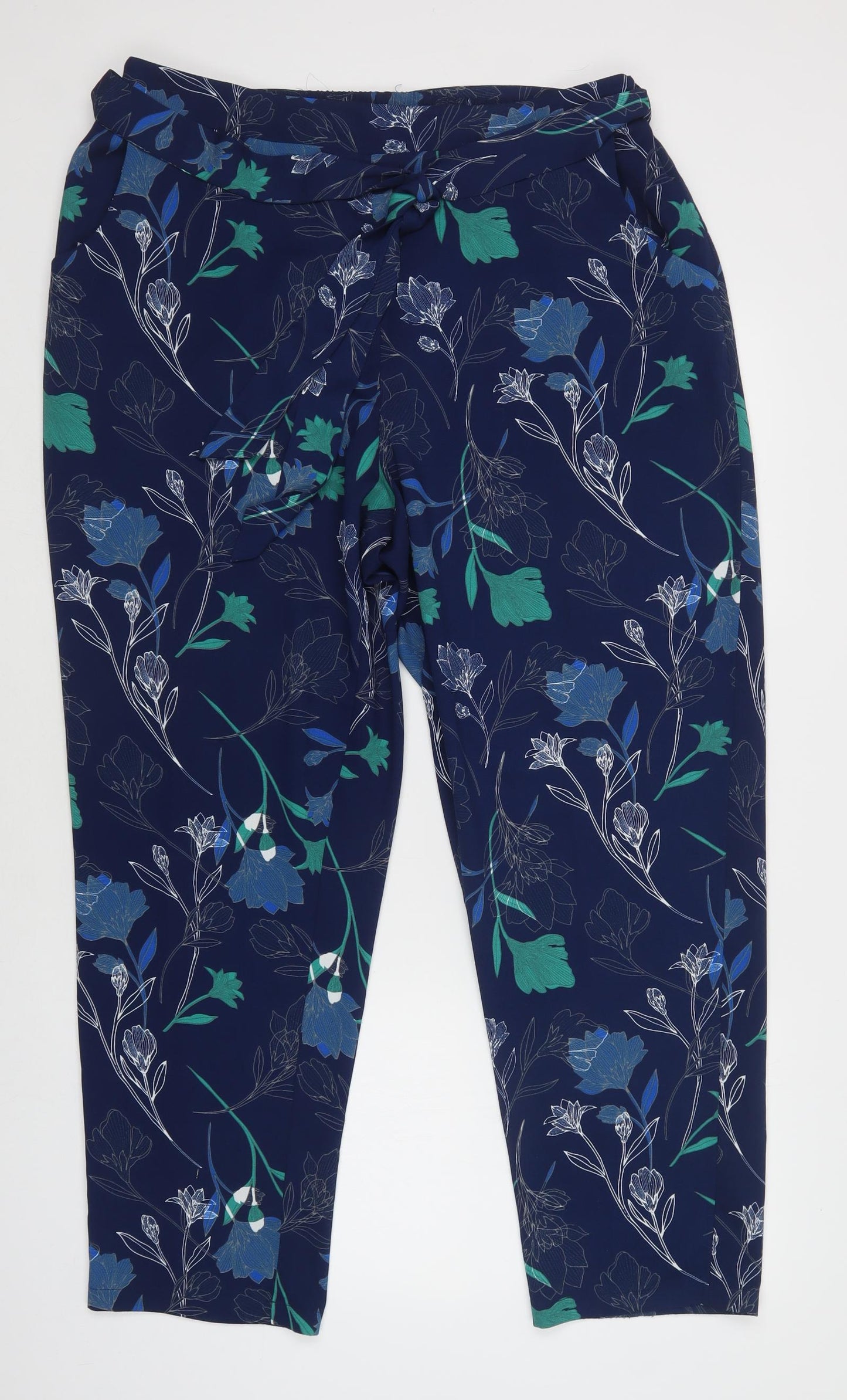 M & Co Womens Blue Floral Polyester Trousers  Size 20 L28 in Regular