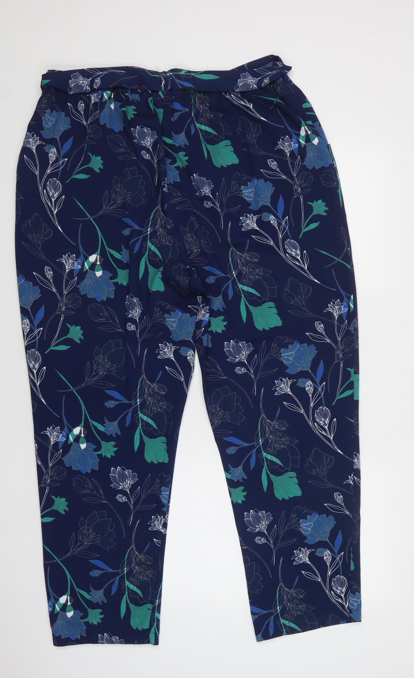 M & Co Womens Blue Floral Polyester Trousers  Size 20 L28 in Regular