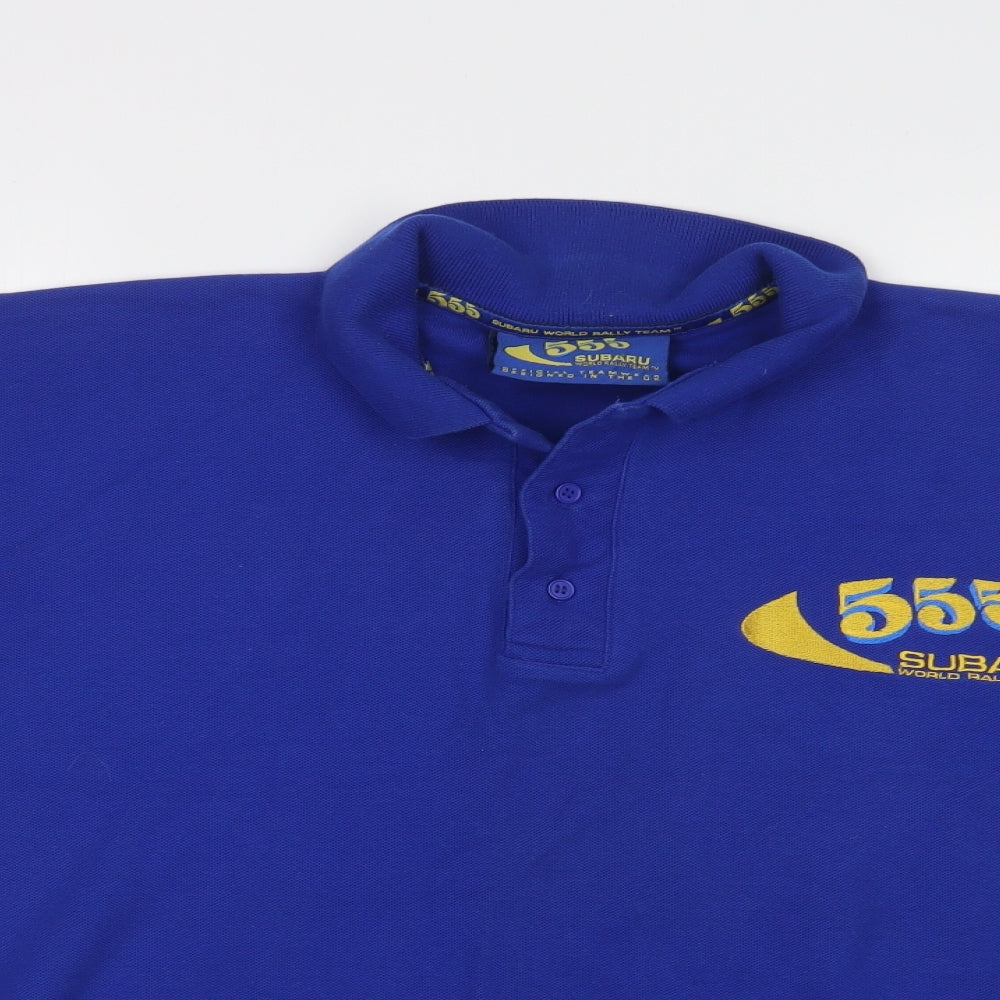 555 Subaru Mens Blue  Cotton  Polo Size L Collared Button