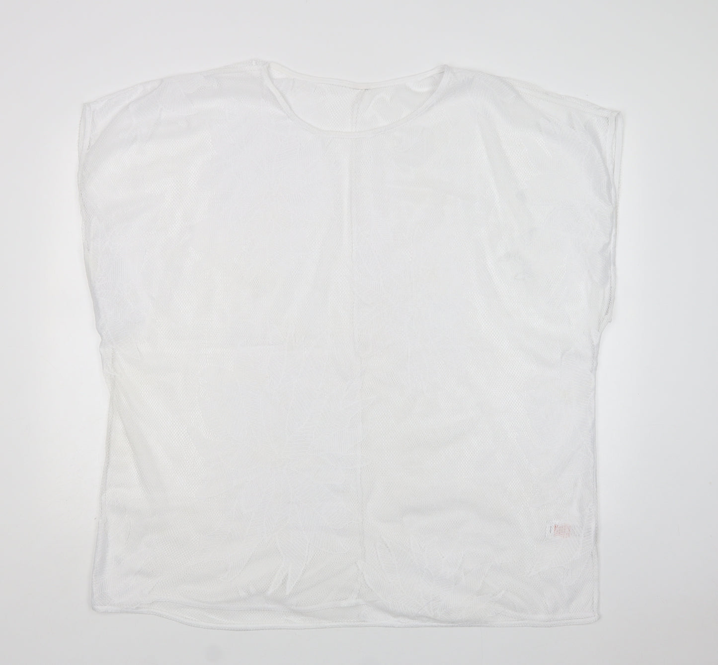 F&F Womens White Floral Polyester Basic Blouse Size XL Crew Neck
