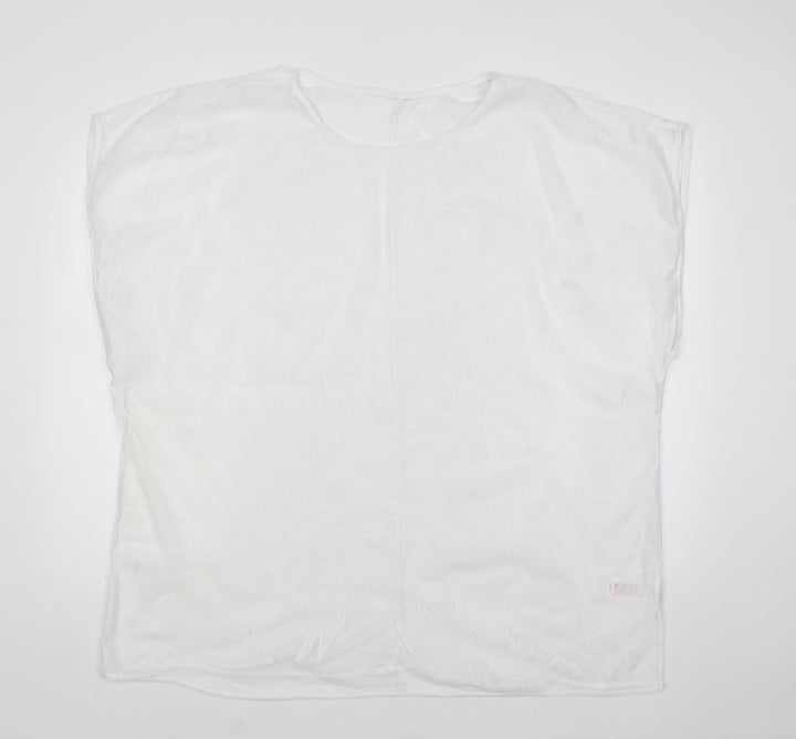F&F Womens White Floral Polyester Basic Blouse Size XL Crew Neck