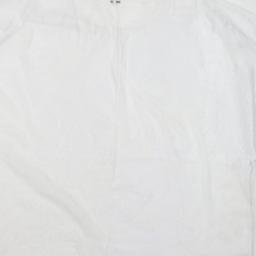 F&F Womens White Floral Polyester Basic Blouse Size XL Crew Neck