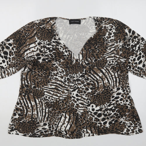 Rogers+ Rogers  Womens Brown Animal Print Viscose Basic Blouse Size 8 V-Neck