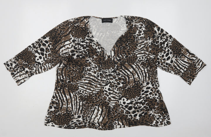 Rogers+ Rogers  Womens Brown Animal Print Viscose Basic Blouse Size 8 V-Neck