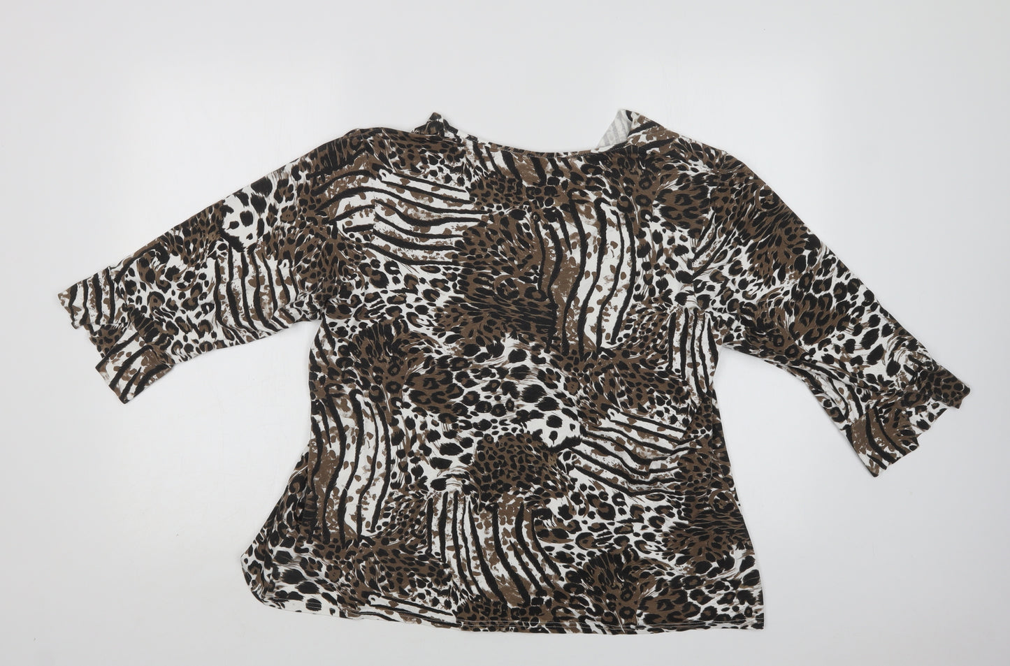 Rogers+ Rogers  Womens Brown Animal Print Viscose Basic Blouse Size 8 V-Neck