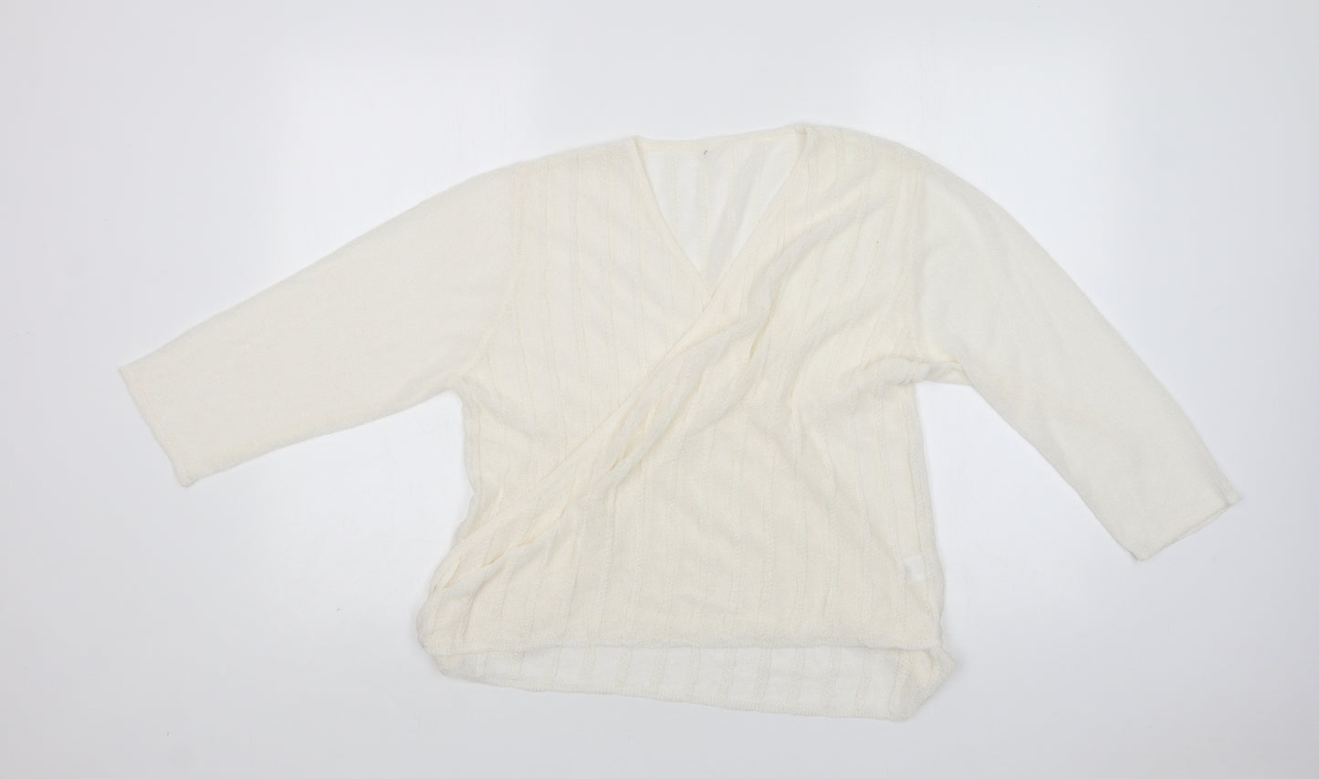 M & Co Womens White V-Neck  Viscose Cardigan Jumper Size 20