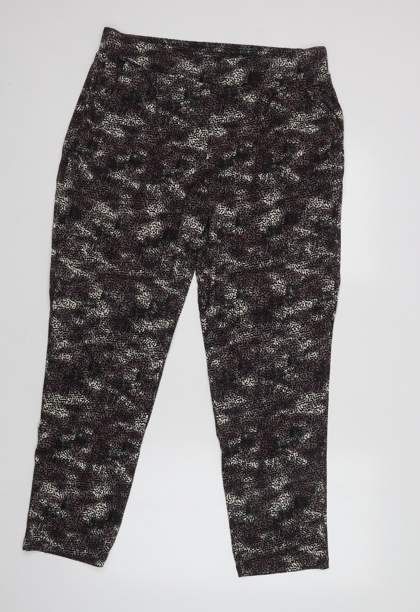 M&S Womens Brown Animal Print Viscose Trousers  Size 16 L29 in Regular