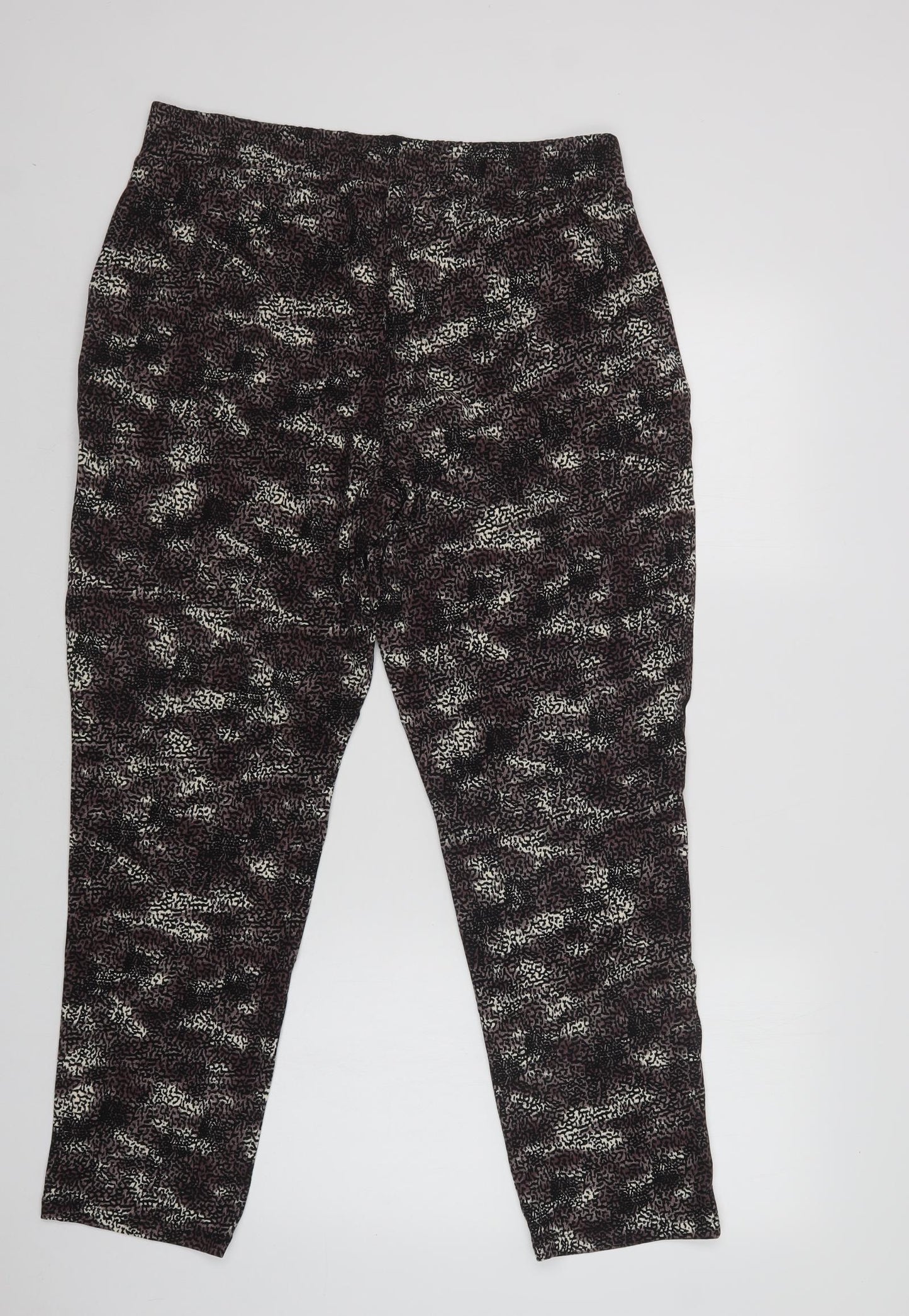 M&S Womens Brown Animal Print Viscose Trousers  Size 16 L29 in Regular