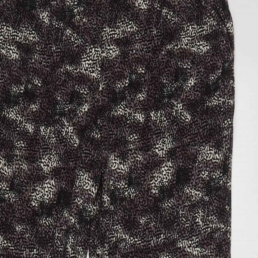M&S Womens Brown Animal Print Viscose Trousers  Size 16 L29 in Regular