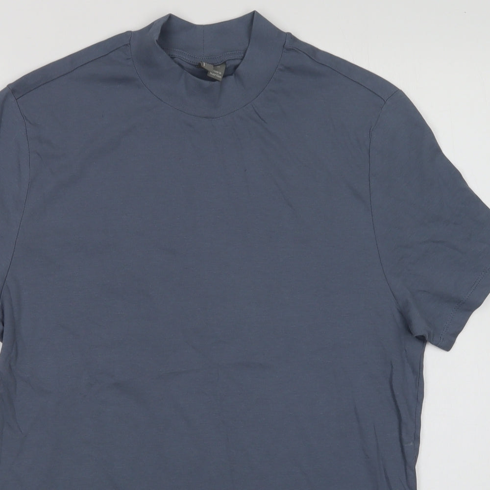 ASOS Mens Grey  Cotton  T-Shirt Size M Mock Neck