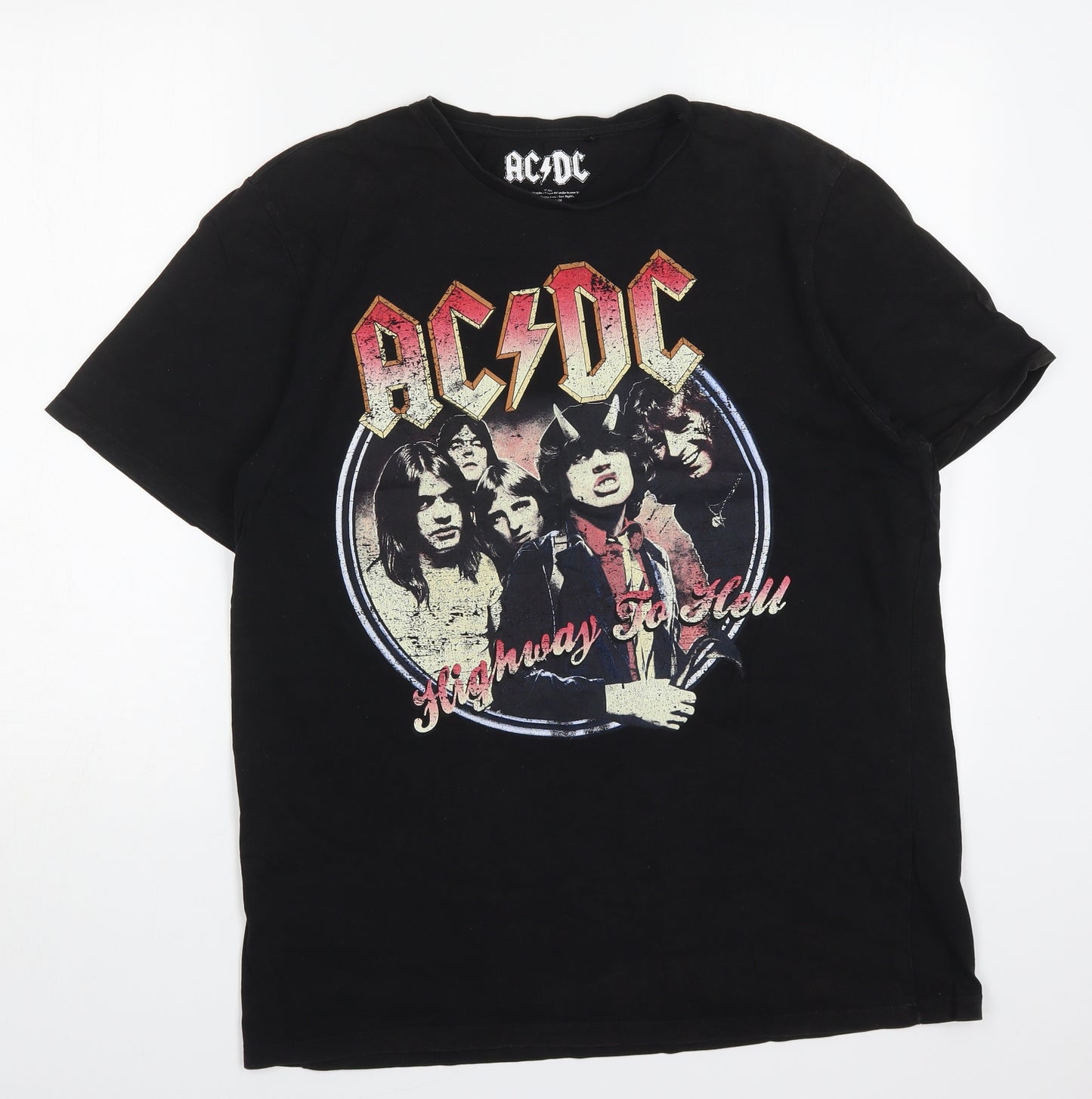 George Mens Black  Cotton  T-Shirt Size L Crew Neck  - AC/DC