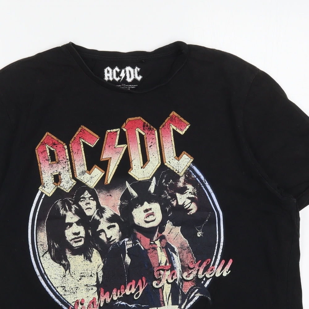George Mens Black  Cotton  T-Shirt Size L Crew Neck  - AC/DC