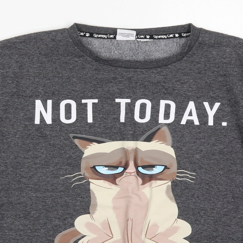 Primark Womens Grey  Polyester Pullover Sweatshirt Size 14  Pullover - Grumpy Cat Not Today