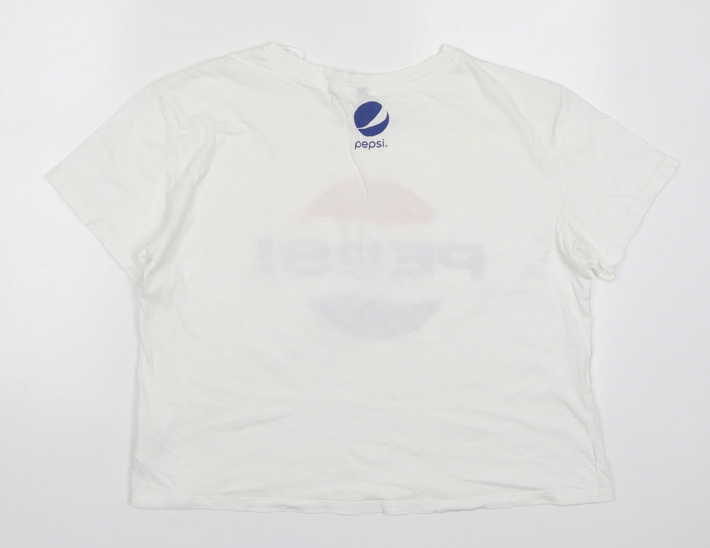 H&M Womens White  Cotton Cropped T-Shirt Size M Crew Neck - Pepsi