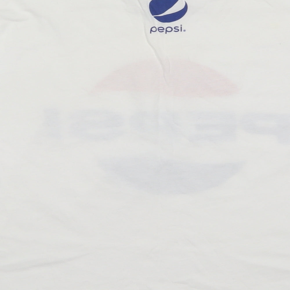 H&M Womens White  Cotton Cropped T-Shirt Size M Crew Neck - Pepsi