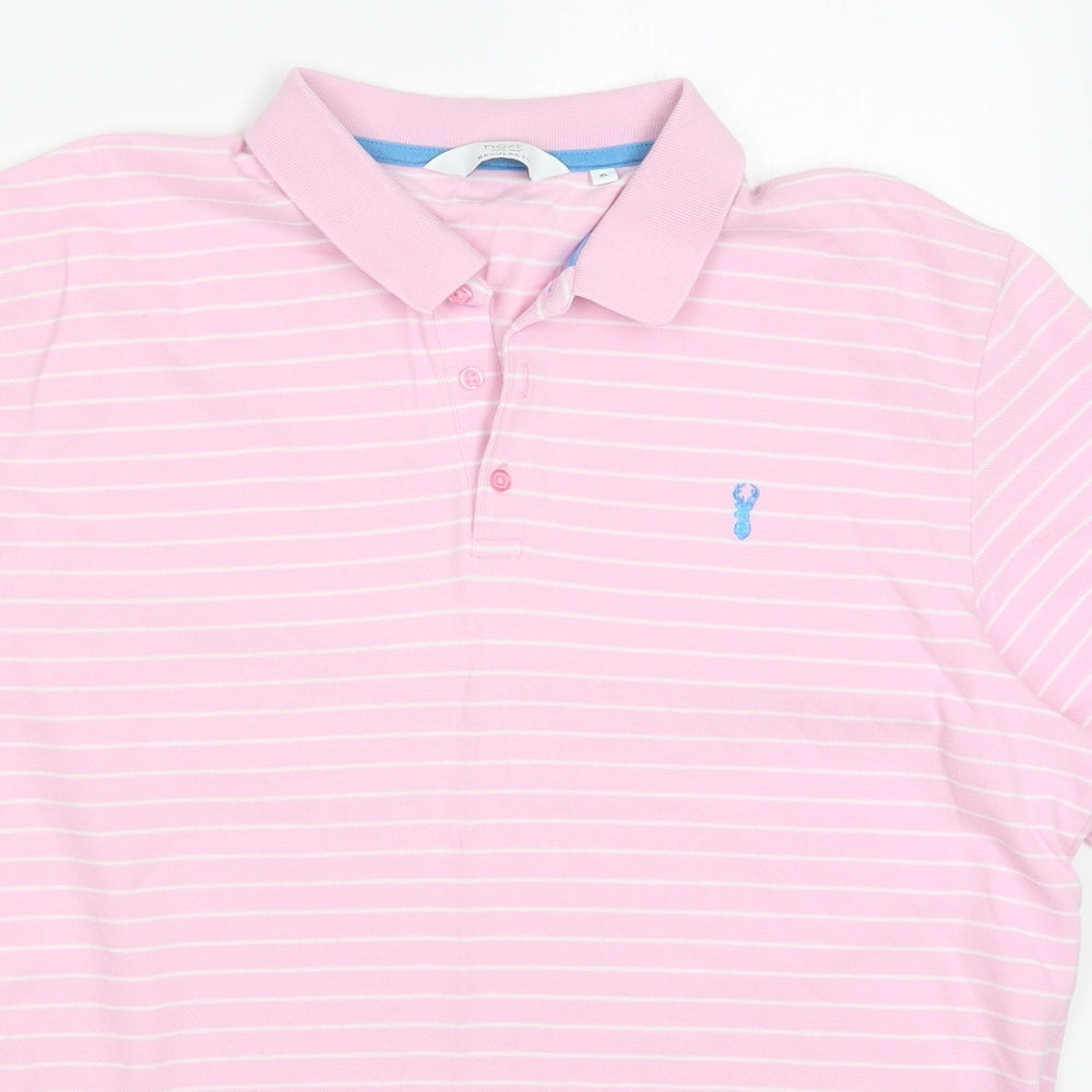 NEXT Mens Pink Striped Cotton  Polo Size XL Collared Pullover