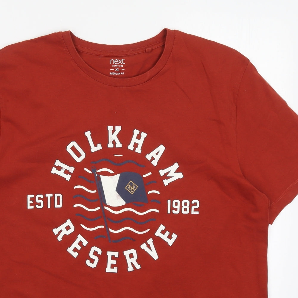 NEXT Mens Red  Cotton  T-Shirt Size XL Crew Neck  - Holkham Reserve