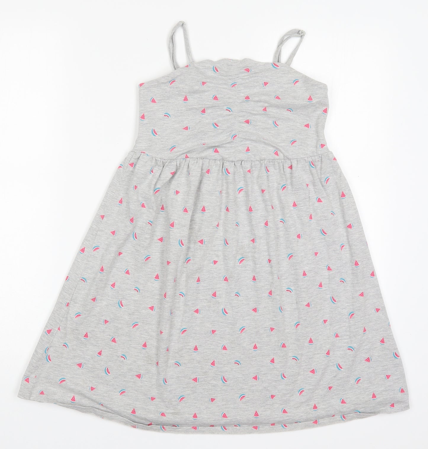 Marks and Spencer Girls Grey  Cotton A-Line  Size 10-11 Years  Square Neck Pullover - Watermelon Print