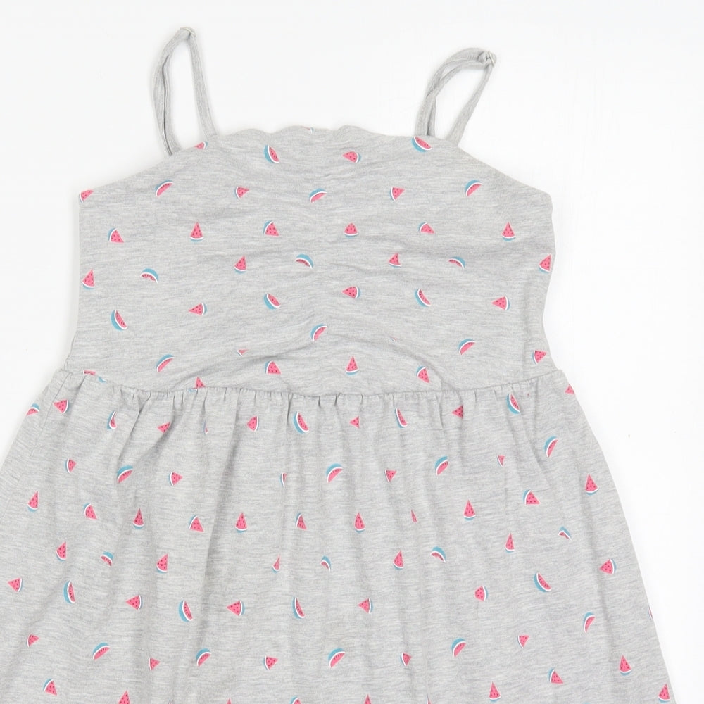 Marks and Spencer Girls Grey  Cotton A-Line  Size 10-11 Years  Square Neck Pullover - Watermelon Print
