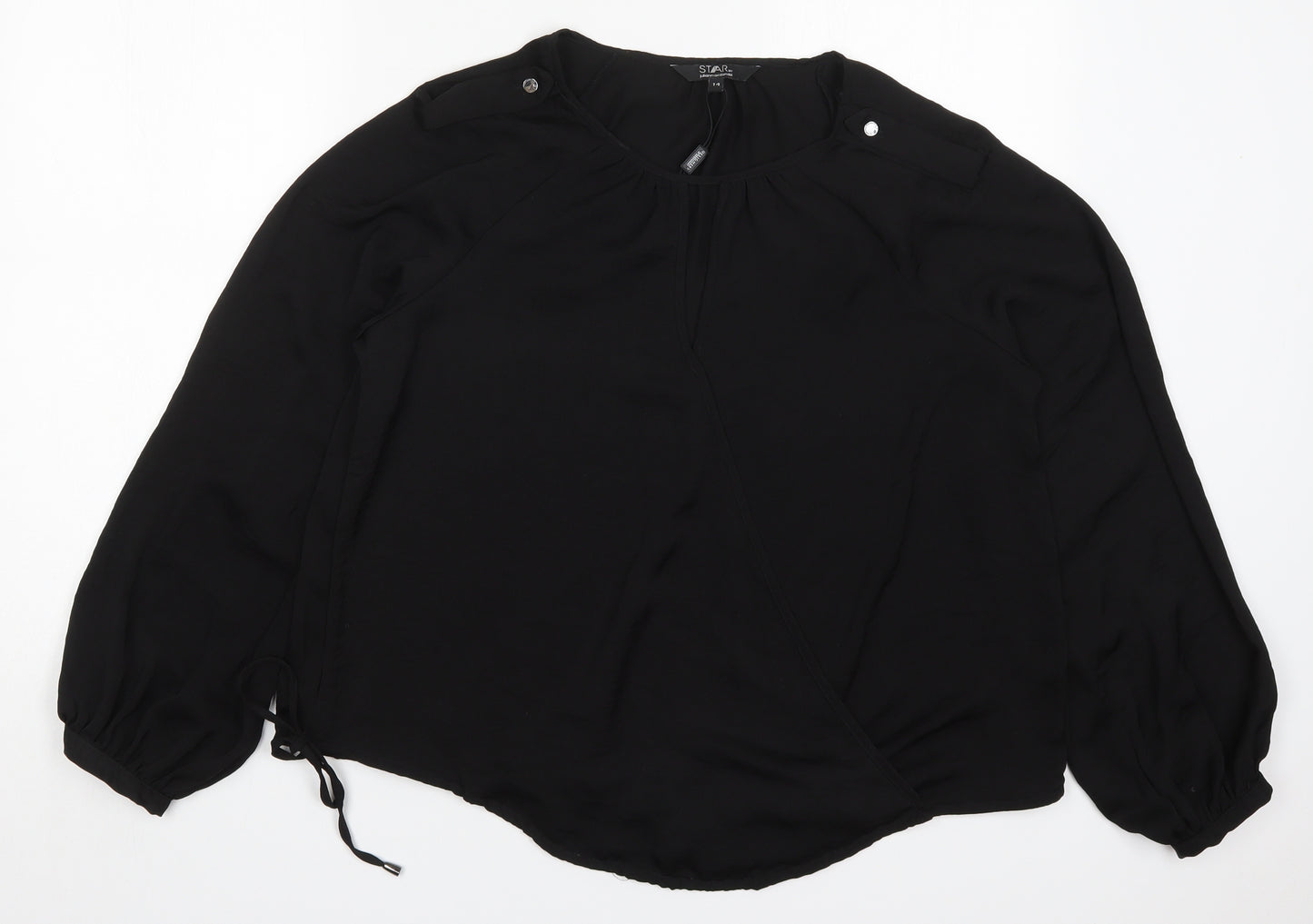 Julien Macdonald Womens Black  Polyester Basic Blouse Size 14 Round Neck