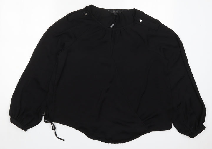 Julien Macdonald Womens Black  Polyester Basic Blouse Size 14 Round Neck