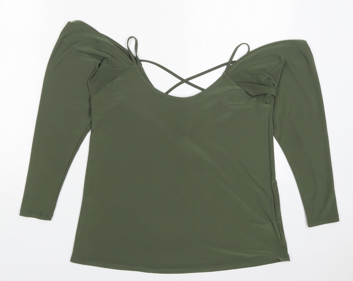 Miss Selfridge Womens Green  Polyester Basic T-Shirt Size 6 Round Neck