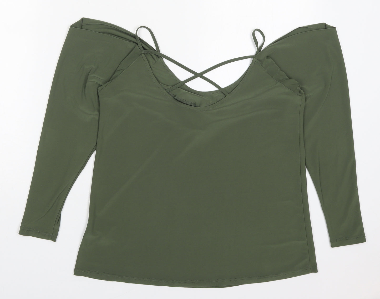 Miss Selfridge Womens Green  Polyester Basic T-Shirt Size 6 Round Neck